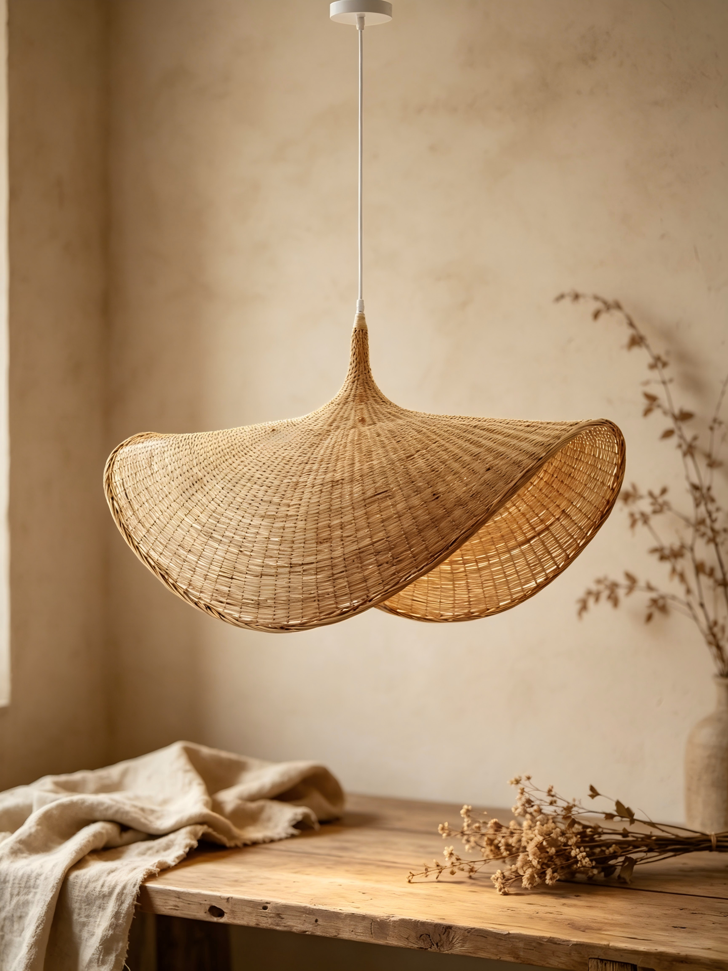 LUEUR – Sustainable Bamboo Chandelier, Handmade Natural Fiber Suspension Lamp