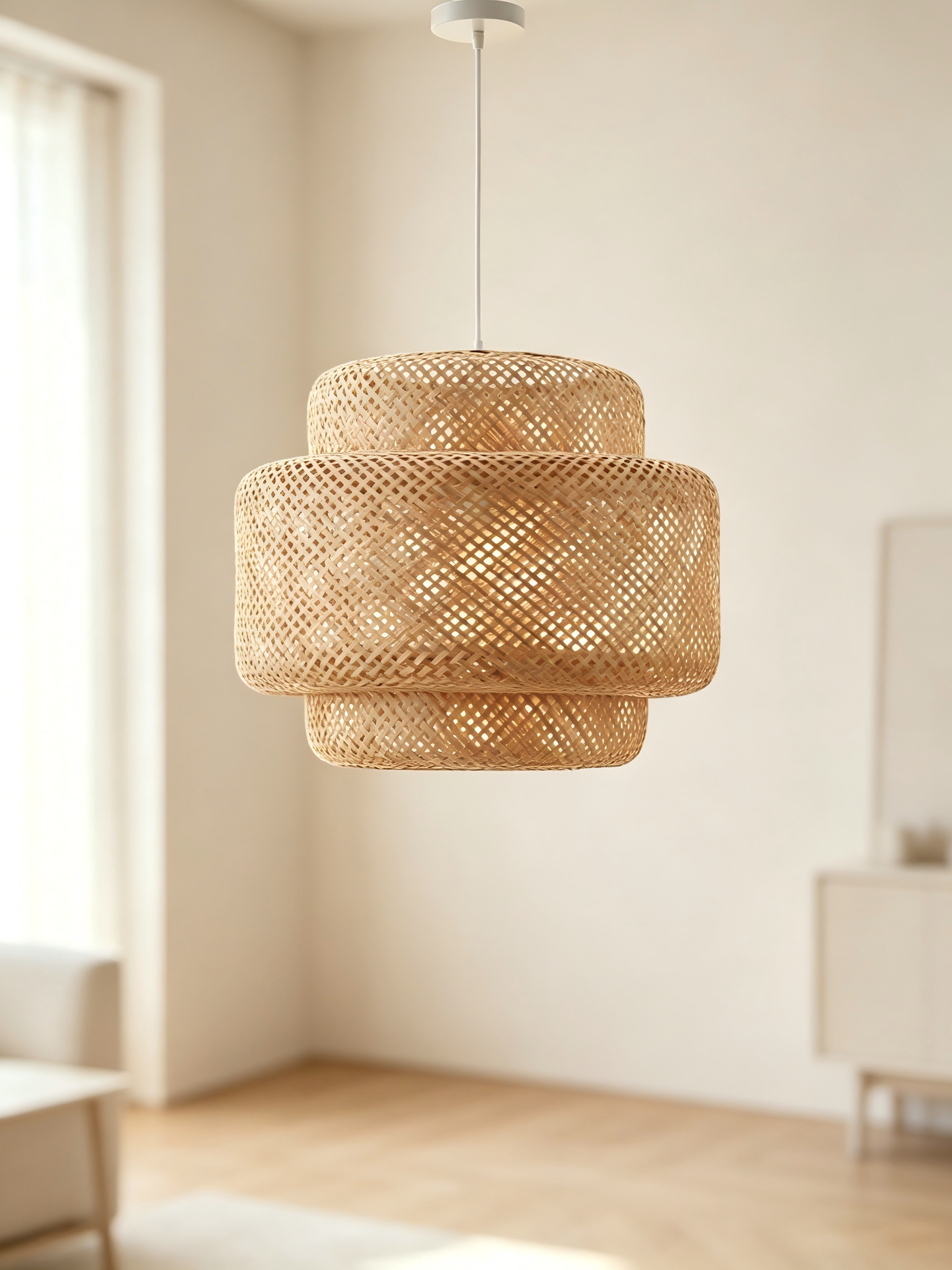 LUEUR – Handcrafted Bamboo Pendant Light, Eco-Friendly Bohemian Hanging Fixture